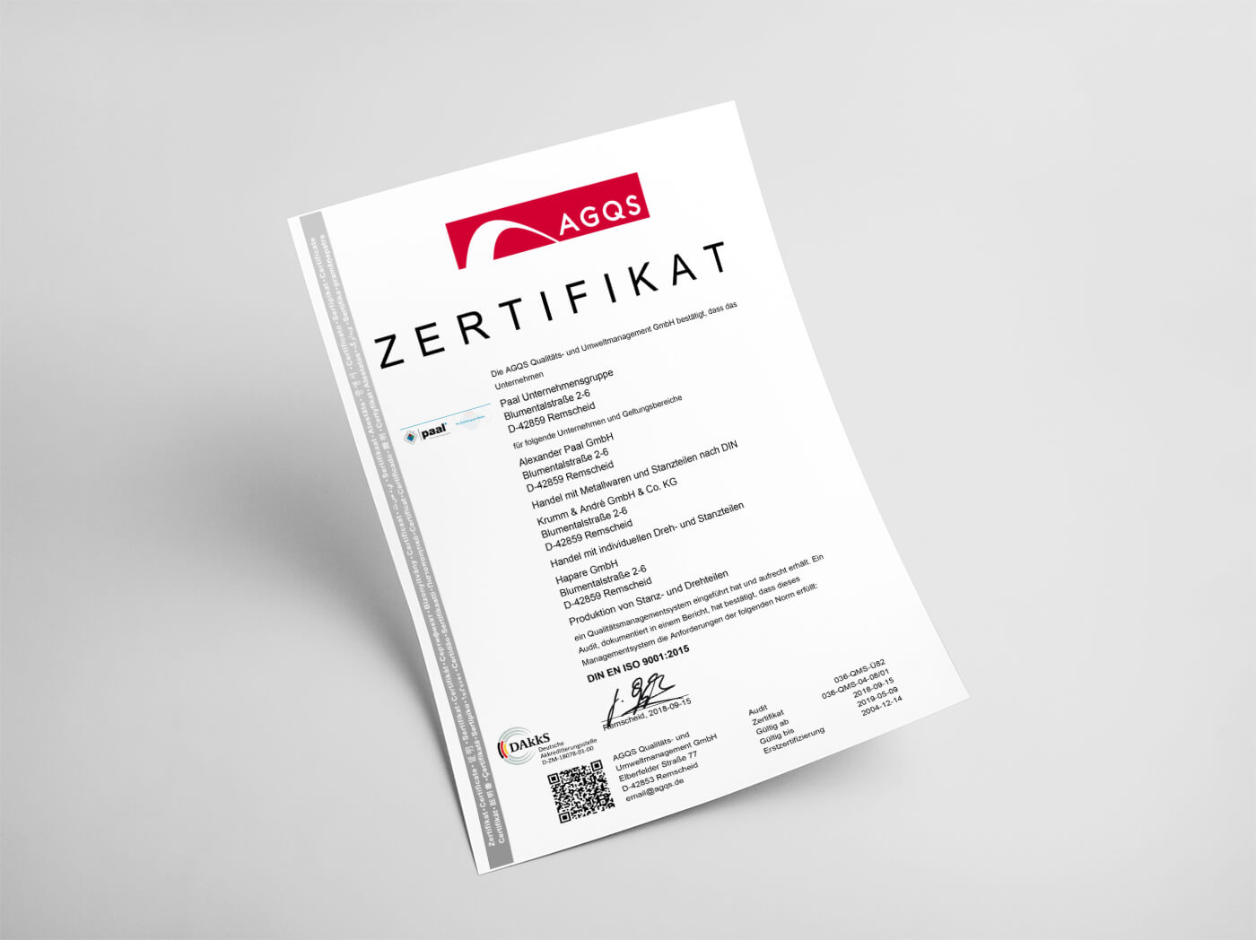 Zertifikat - Tellerfedern, Sicherungsringe, Passscheiben